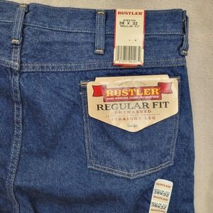 Rustler Jeans Mens 38x32 Regular Fit Straight Leg Made in‎ USA Prewashed Denim